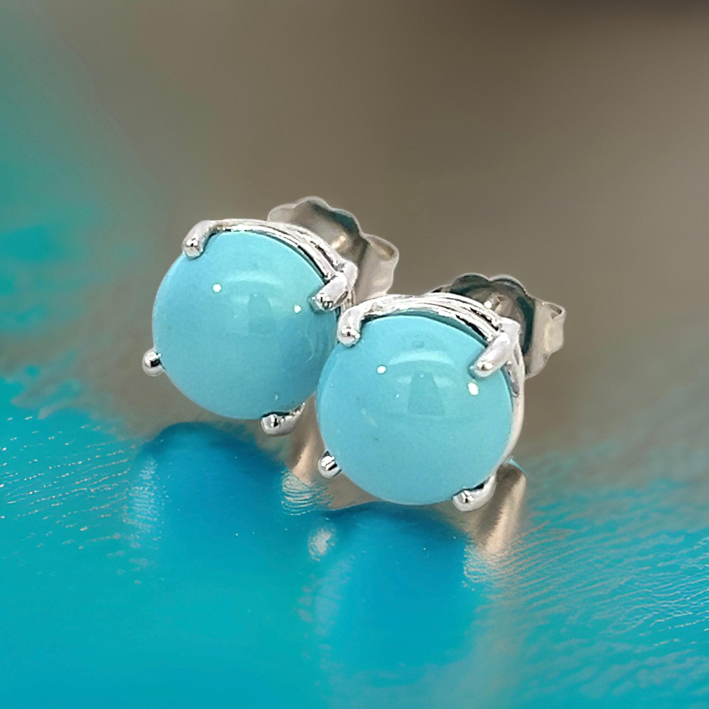 Natural Persian Turquoise Stud Earrings 14k White Gold 5.01 Cts Certified $1,290 311050