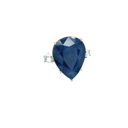 Natural Sapphire Diamond Ring Size 6.5 14k W Gold 17.73 TCW Certified $3,590 217843