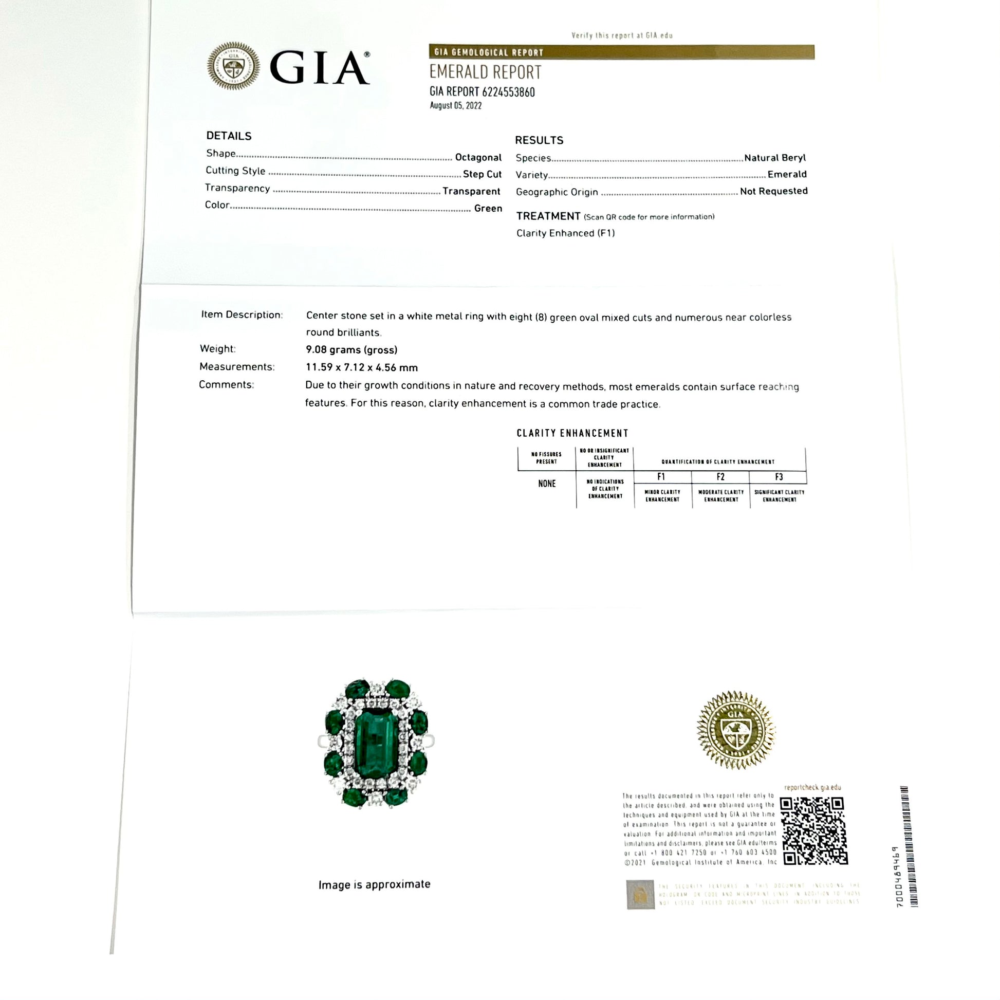 Natural Emerald Diamond Ring 6.5 14k Gold 4.52 TCW GIA Certified $12,950 210738