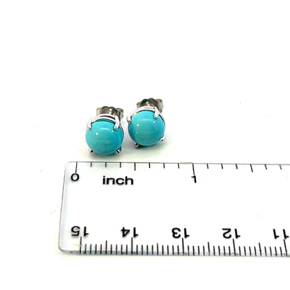 Natural Persian Turquoise Stud Earrings 14k White Gold 5.01 Cts Certified $1,290 311050