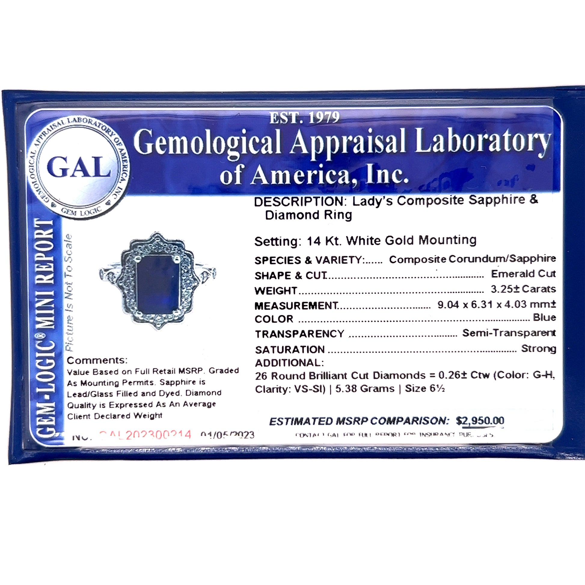 Natural Sapphire Diamond Ring 6.5 14k White Gold 3.51 TCW Certified $2,950 300214