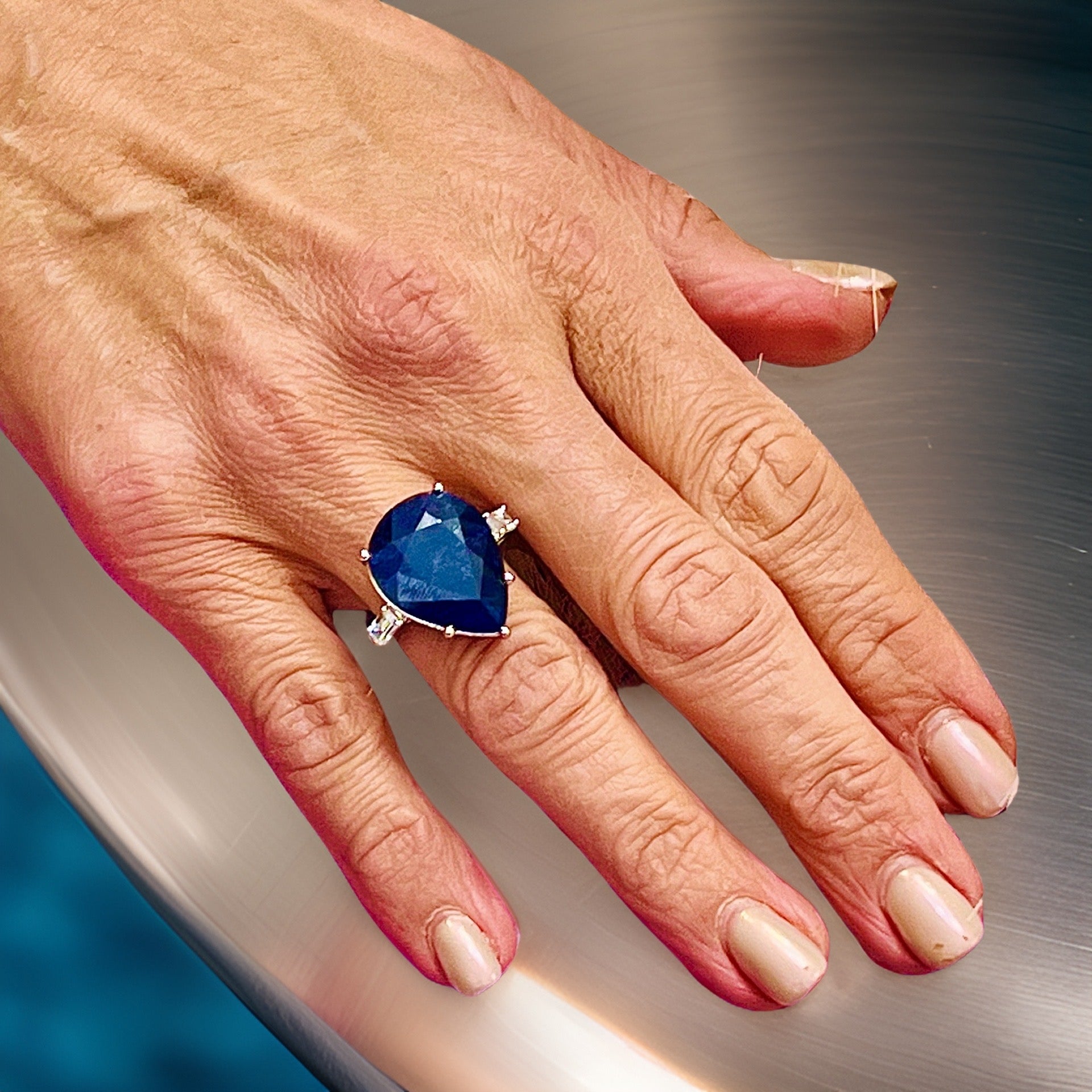 Natural Sapphire Diamond Ring Size 6.5 14k W Gold 17.73 TCW Certified $3,590 217843 - Certified Fine Jewelry