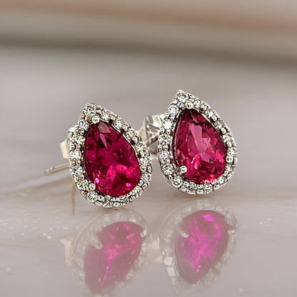 Natural Pink Tourmaline Diamond Stud Earrings 14k W Gold 2.02 TCW Certified $3,950 211890