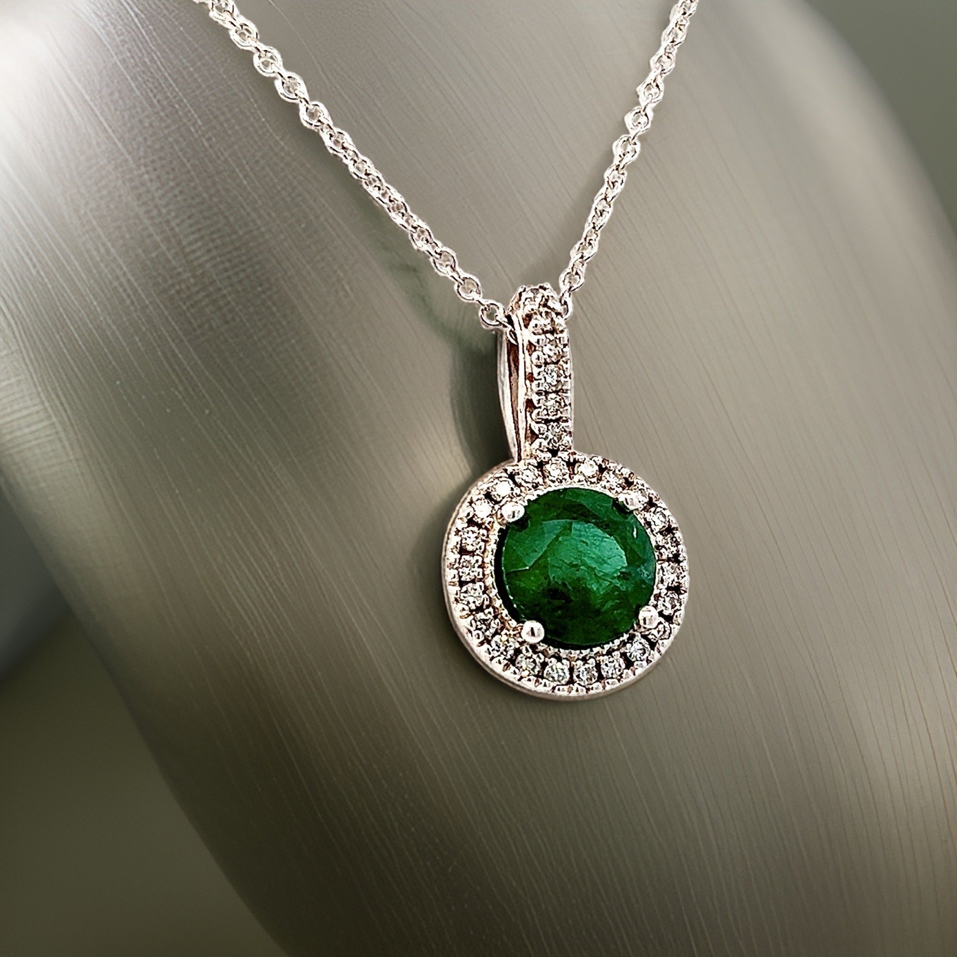 Natural Emerald Diamond Pendant Necklace 18" 14k W Gold 1.90 TCW Certified $4,950 301448 - Certified Fine Jewelry