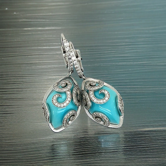 Persian Turquoise Diamond Pendant Earrings 14k WG 26.85 TCW Certified $9,490 211947
