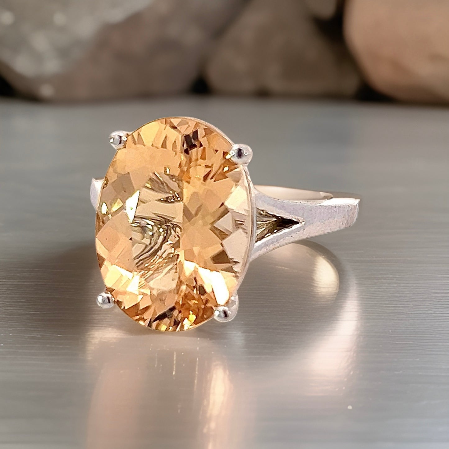 Natural Citrine Ring 6.5 14k W Gold 6.48 Cts Certified $3,950 310628