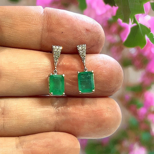 Natural Emerald Diamond Dangle Earrings 14k WG 2.99 TCW Certified $4,950 111889