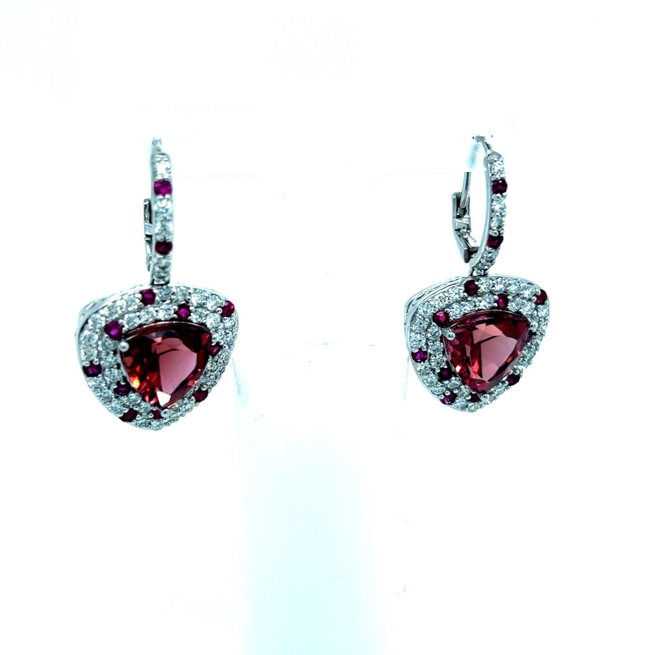 Natural Tourmaline Ruby Diamond Dangle Earrings 14k White Gold 10.53 TCW Certified $7,975 301437