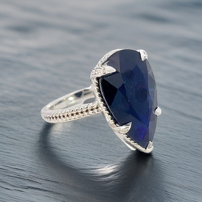 Natural Solitaire Sapphire Ring 6.5 14k W Gold 15.2 TCW Certified $2,950 310585 - Certified Fine Jewelry