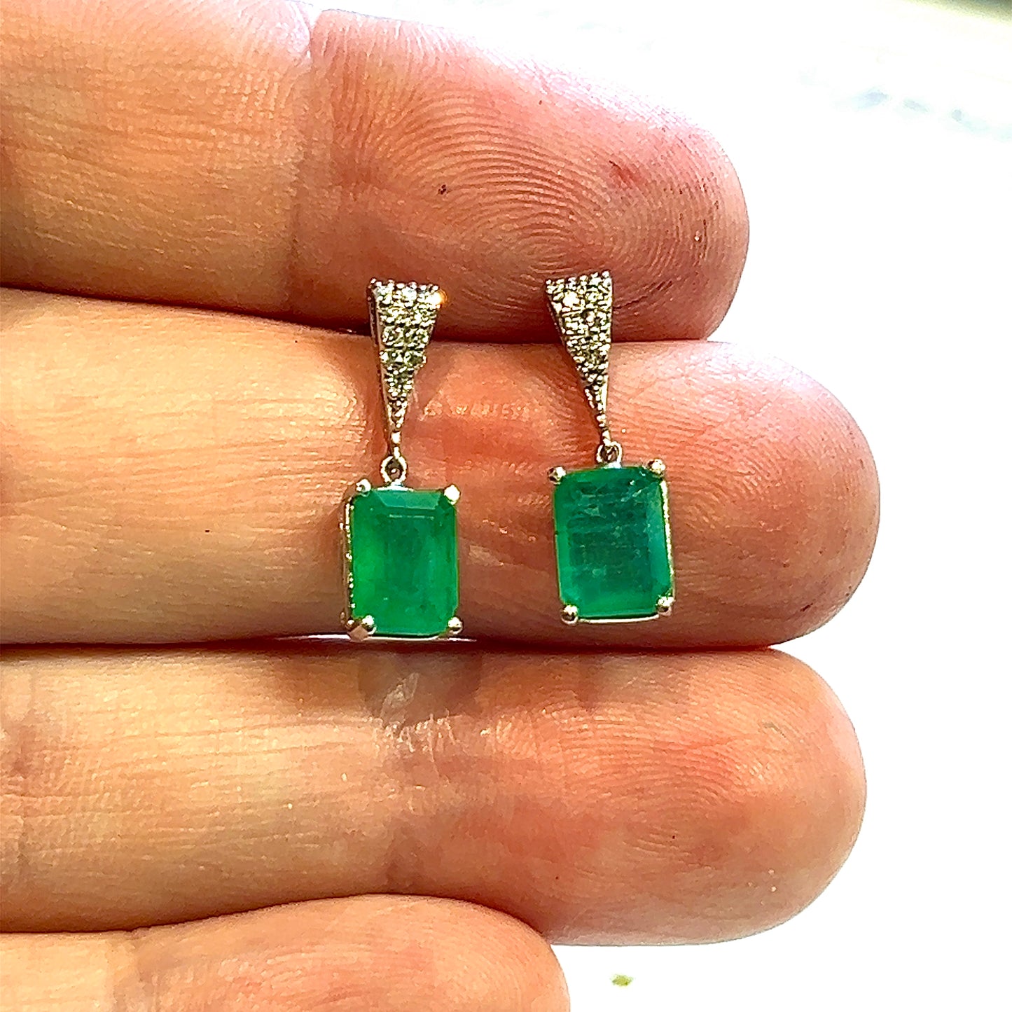 Natural Emerald Diamond Dangle Earrings 14k WG 2.99 TCW Certified $4,950 111889 - Certified Fine Jewelry