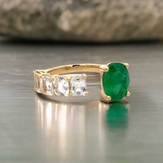 Natural Emerald and White Sapphire Ring 6.5 14k Y Gold 4.05 TCW Certified $4,950 310640 - Certified Fine Jewelry