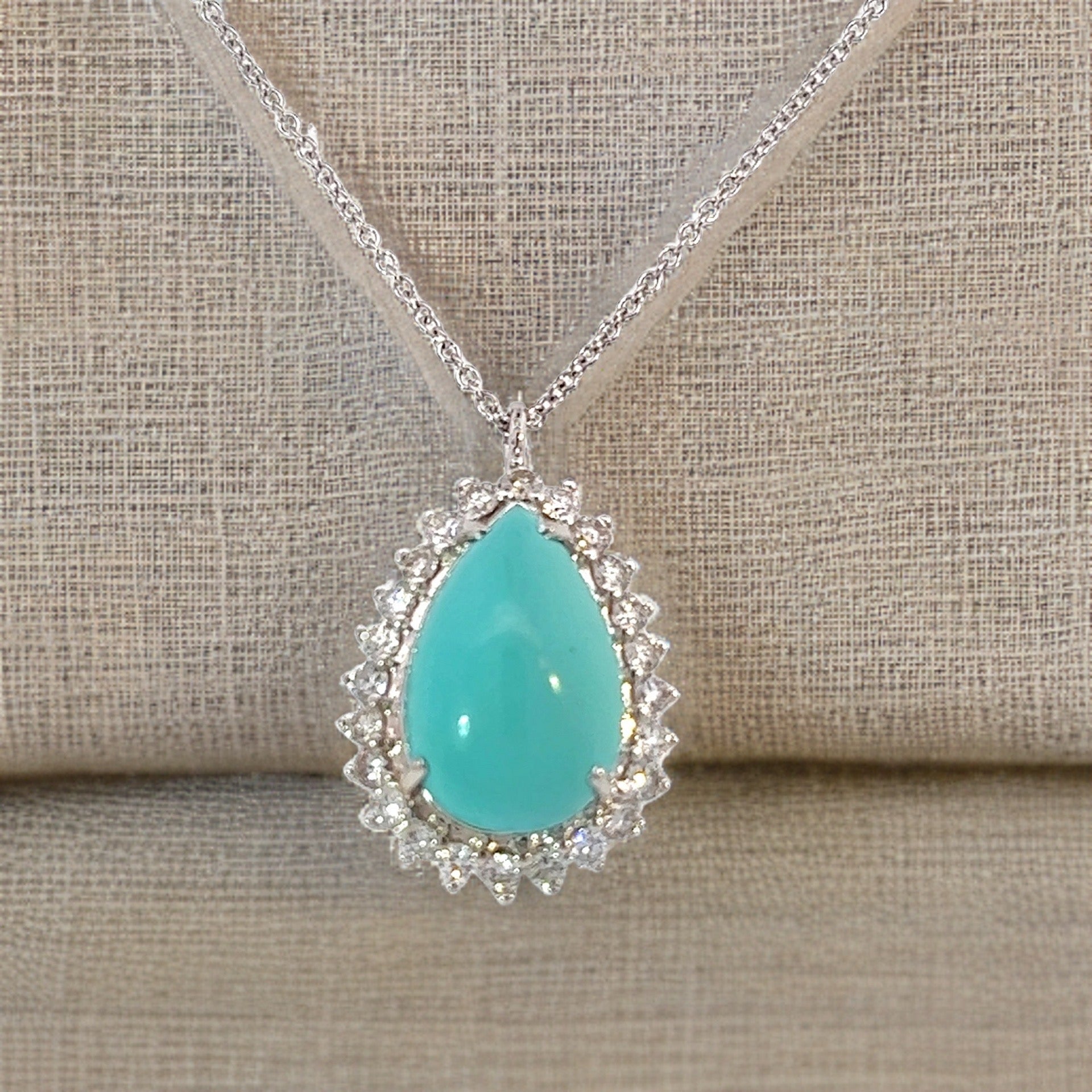Persian Turquoise Diamond Pendant With Chain 17" 14k WG 9.9 TCW Certified $5,950 307918 - Certified Fine Jewelry