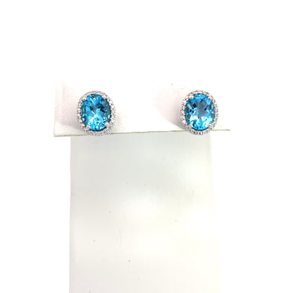 Natural Topaz Diamond Stud Earrings 14k W Gold 6.98 TCW Certified $3,950 311647