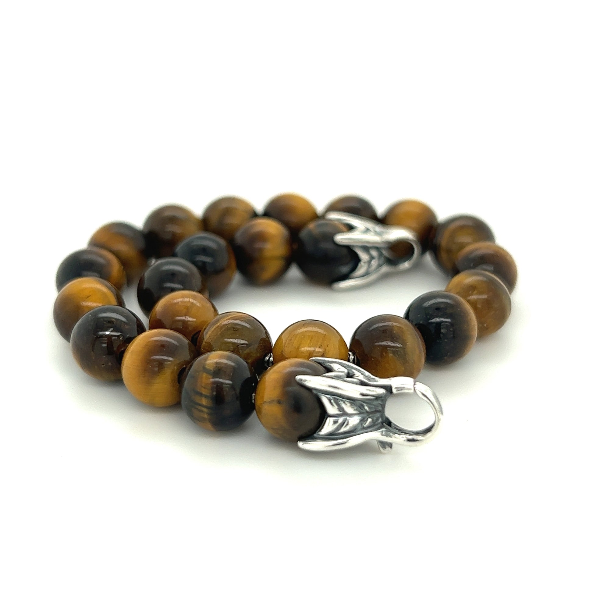 David Yurman Authentic Estate Tiger Eye Prayer Bead Bracelet 8" Silver DY293