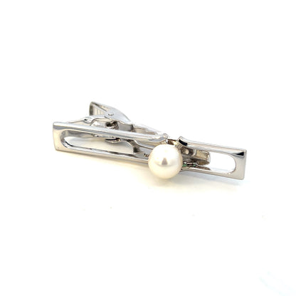 Mikimoto Estate Akoya Pearl Mens Tie Clip 7 mm Silver M413