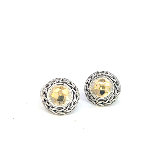 John Hardy Estate Post Palu Clip on Earrings Sterling Silver 22k Y Gold JH68 - Certified Fine Jewelry