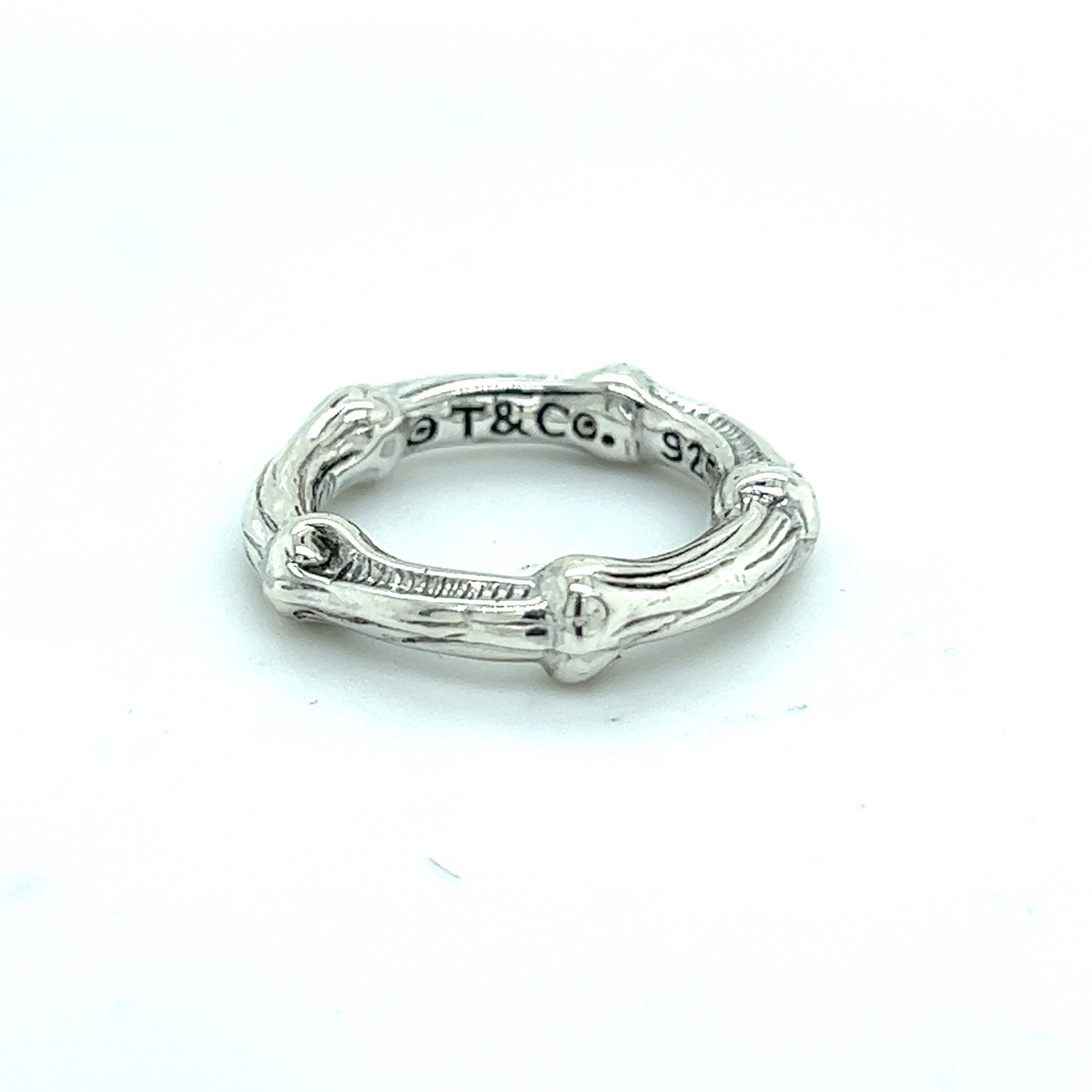 Tiffany & Co Estate Bamboo Ring Size 4 Sterling Silver 4.5 mm TIF452