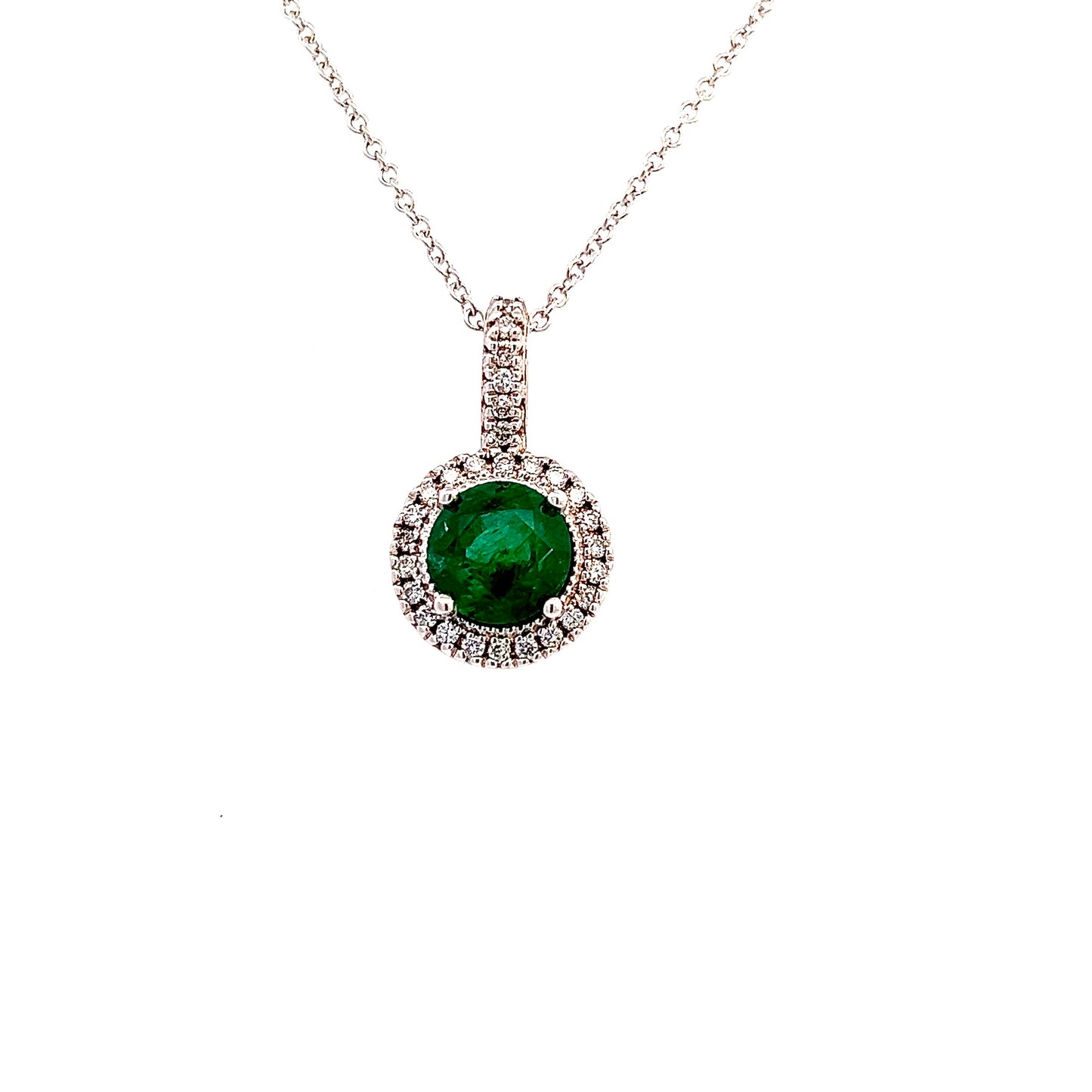 Natural Emerald Diamond Pendant Necklace 18" 14k W Gold 1.90 TCW Certified $4,950 301448 - Certified Fine Jewelry