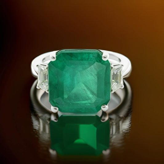 Natural Emerald Sapphire Ring Size 7 14k White Gold 9.23 TCW Certified $4,950 310994