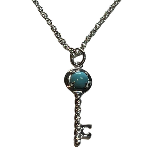 Tiffany & Co Estate Turquoise Key Necklace With Chain 20" Silver By Paloma Picasso TIF463