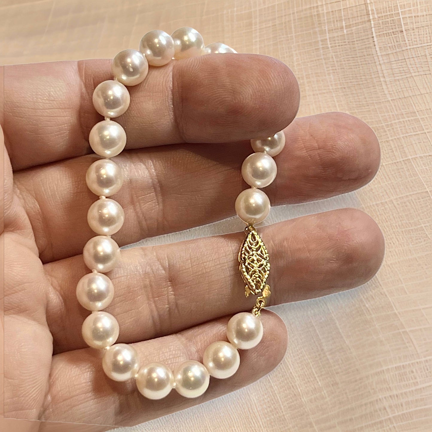 Natural Akoya Pearl Bracelet Size 7.5" 14k Y Gold 8 mm Certified $699 311639