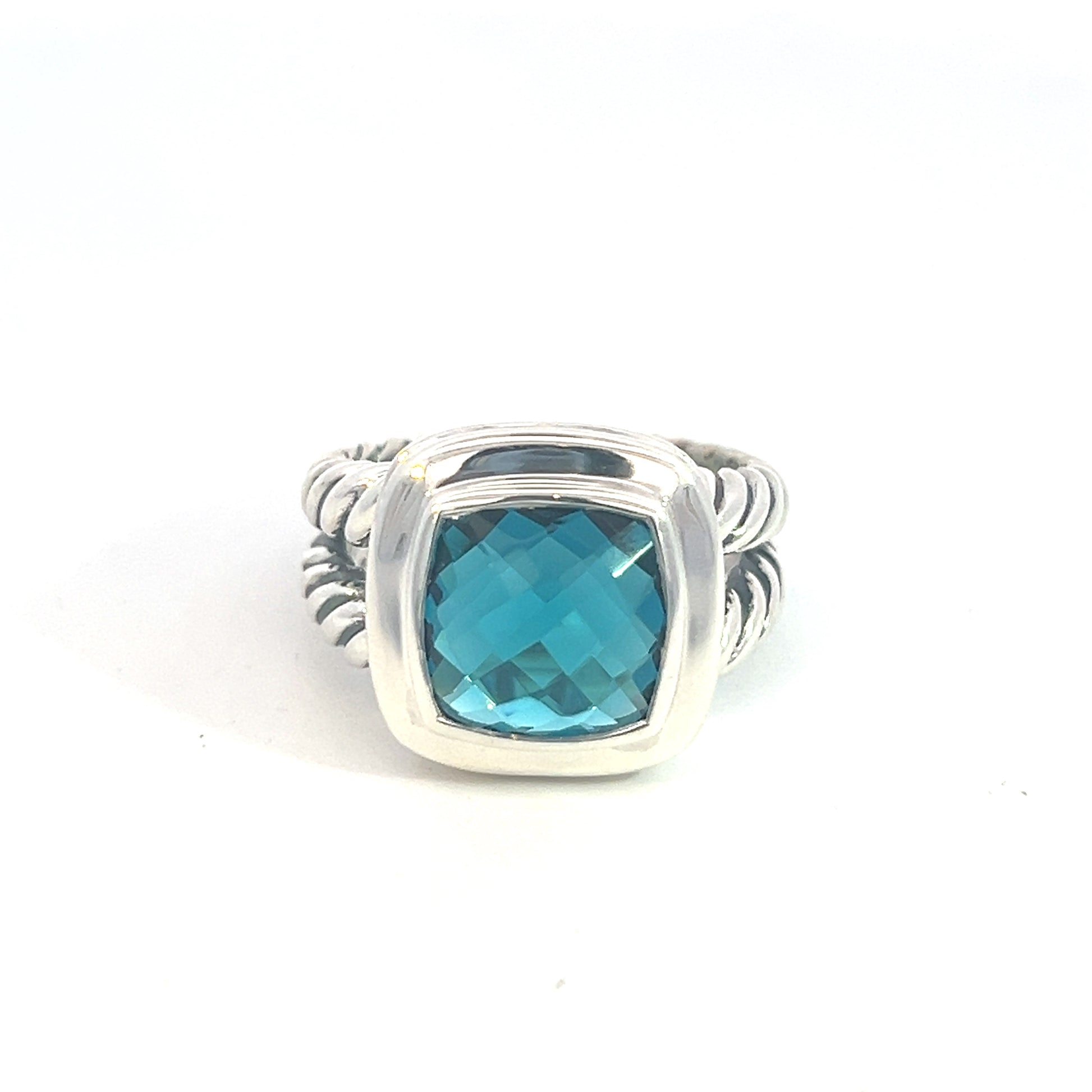 David Yurman Authentic Estate London Blue Topaz Albion Ring 8 Silver 11 mm DY487