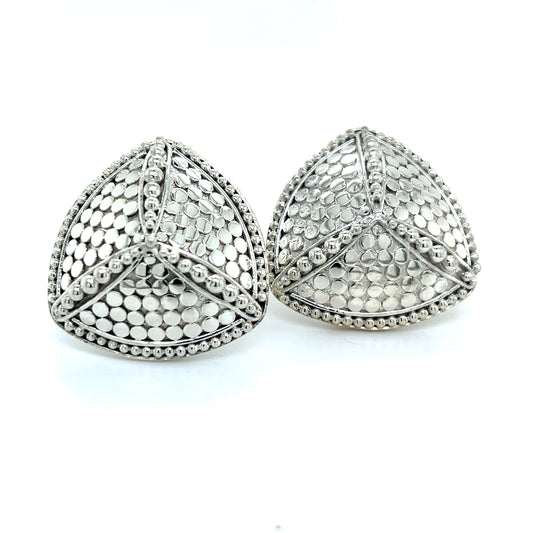 John Hardy Estate Clip on Triangle Dot Earrings Silver JH50 - Certified Fine Jewelry
