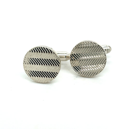 Tiffany & Co Estate Mens Chevron Circle Cufflinks Sterling Silver TIF471 - Certified Fine Jewelry