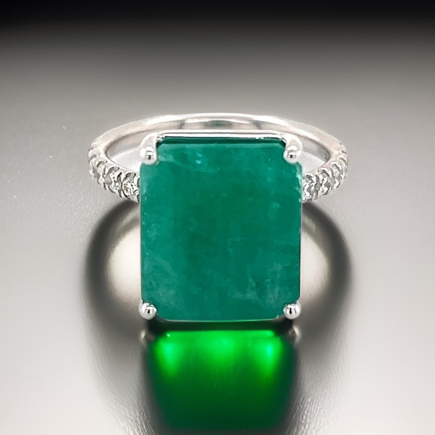 Natural Emerald Diamond Ring Size 6.5 14k White Gold 8.27 TCW Certified $4,950 310998