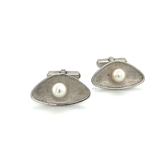 Mikimoto Estate Akoya Pearl Mens Cufflinks 6.5 mm Sterling Silver M311 - Certified Fine Jewelry
