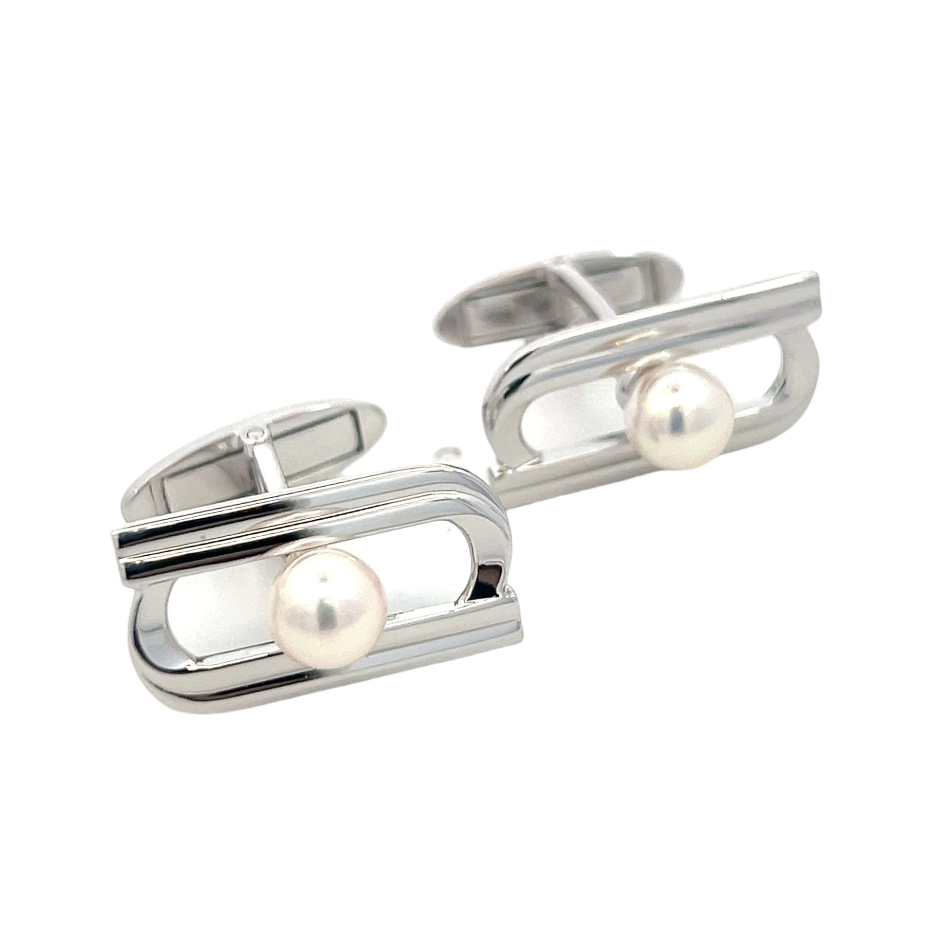 Mikimoto Estate Akoya Pearl Cufflinks Silver 6.15 mm M402