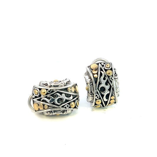 John Hardy Estate Post Omega Back Earrings Sterling Silver 18k Y Gold JH70 - Certified Fine Jewelry