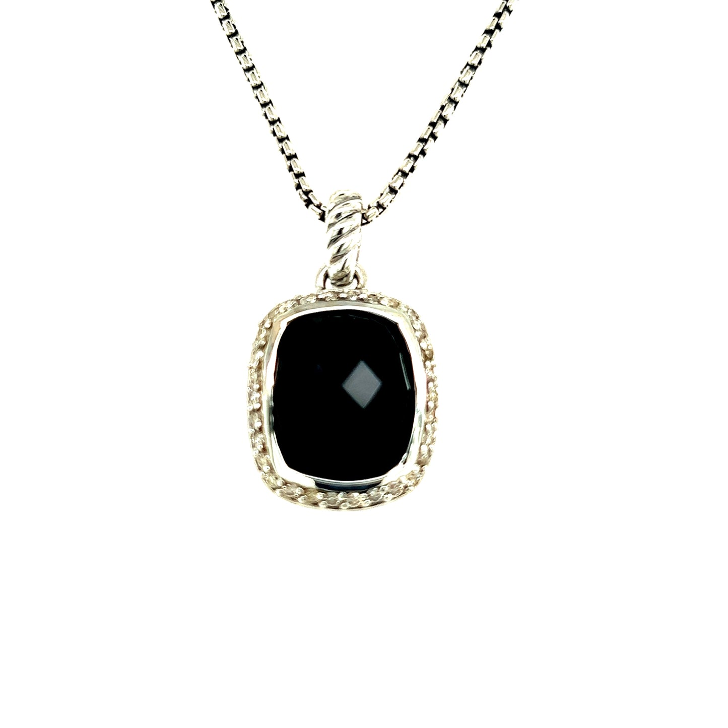 David Yurman Authentic Estate Onyx Noblesse Pendant Necklace 16" Silver 0.25 Cts DY232