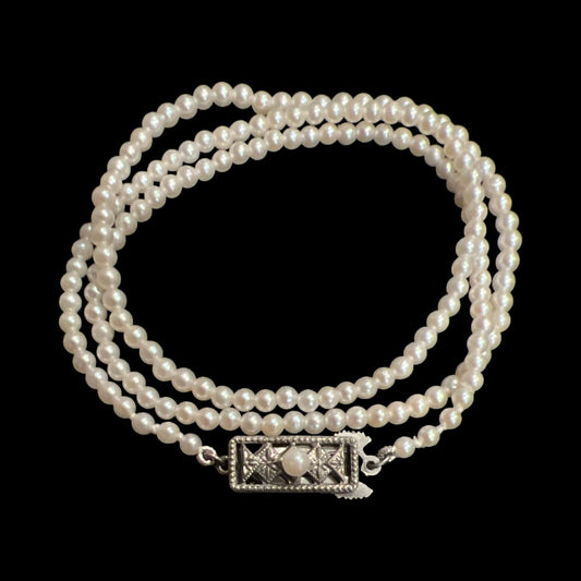 Mikimoto Estate Baby Akoya Pearl Necklace 16" Silver 2.5 mm M405