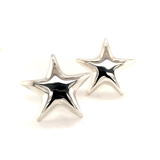 Tiffany & Co Estate Omega Back Star Earrings Sterling Silver TIF92