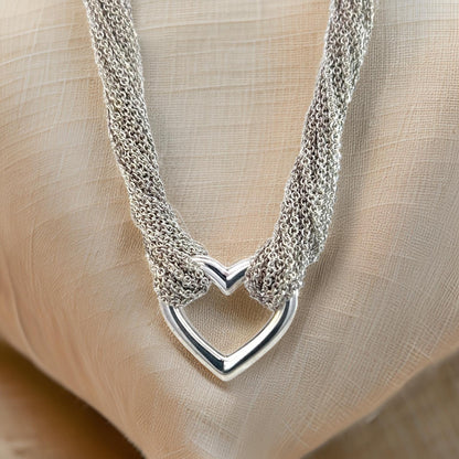 Tiffany & Co Estate Multi Strand Heart Toggle Necklace 15" Silver TIF748