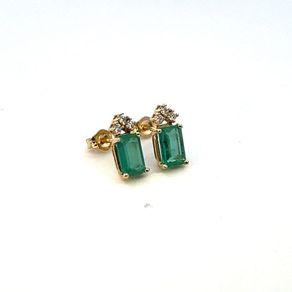 Natural Emerald Diamond Stud Earrings 14k Yellow Gold 1.59 TCW Certified $2,950 121167 - Certified Fine Jewelry