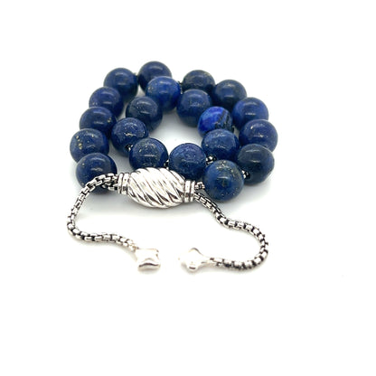 David Yurman Authentic Estate Lapis Lazuli Spiritual Beads Bracelet 6.6 - 8.5" Silver 8 mm DY468