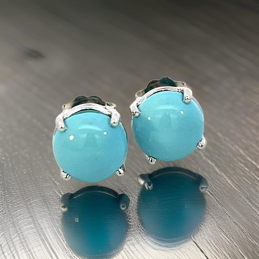 Natural Persian Turquoise Stud Earrings 14k White Gold 5.01 Cts Certified $1,290 311050