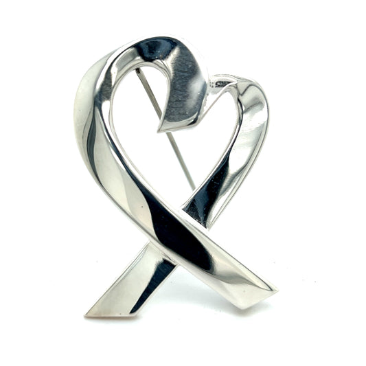 Tiffany & Co Estate Heart Brooch Pin Sterling Silver TIF653