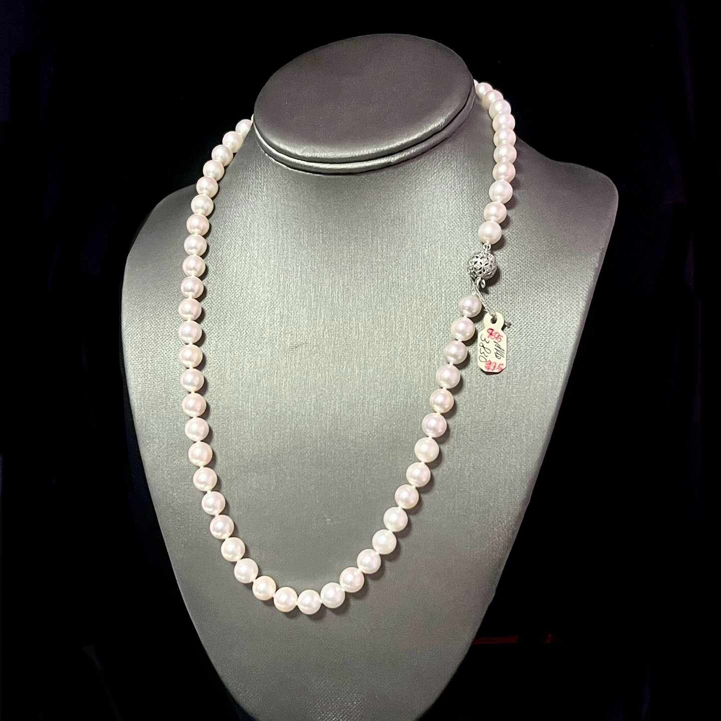 Akoya Pearl Diamond Necklace 21.5" 18k W Gold 8.5 mm Certified $4,950 311036