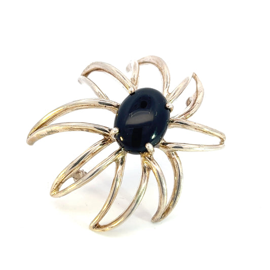 Tiffany & Co Estate Large Onyx Flower Brooch Sterling Silver TIF584 - Certified Fine Jewelry