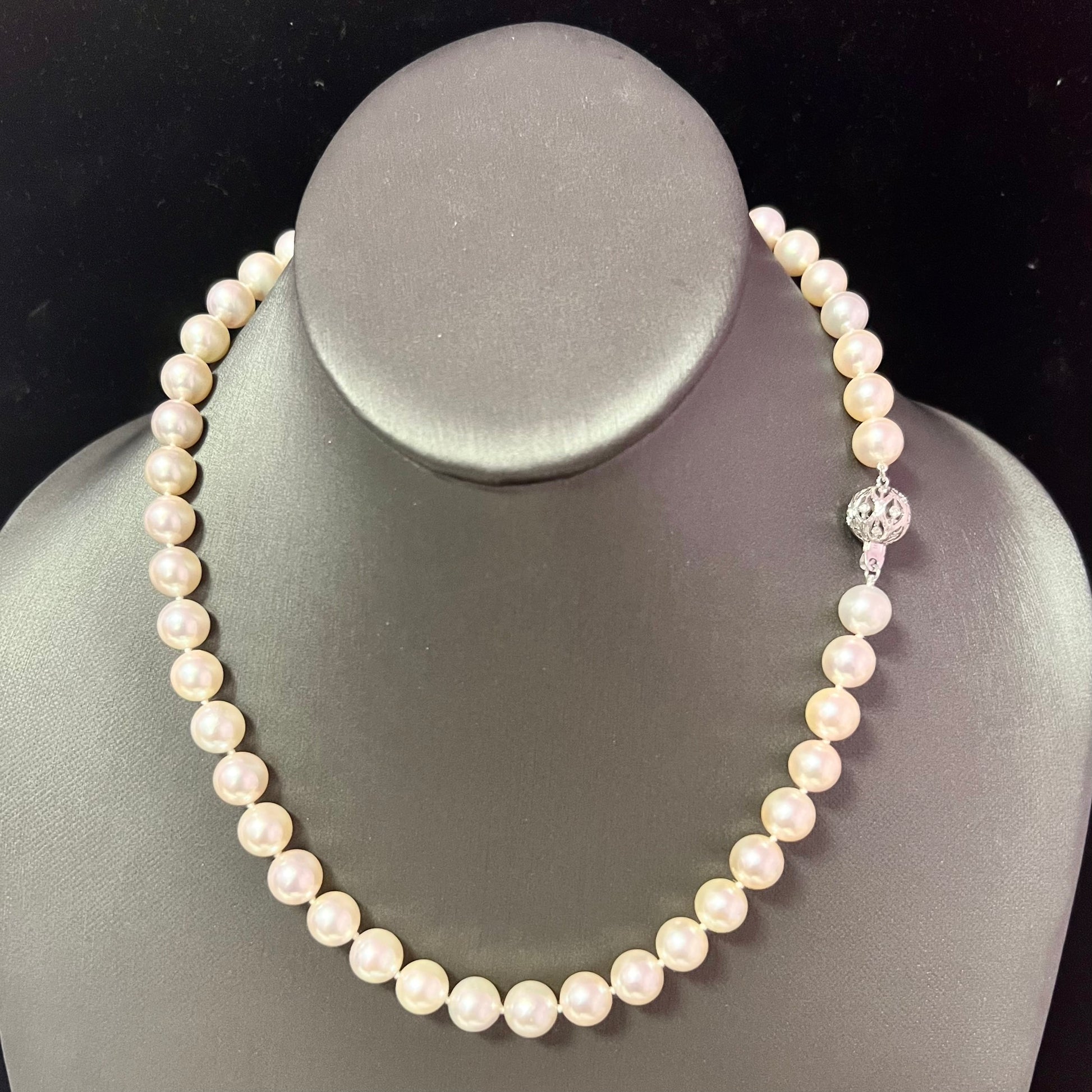 Natural Akoya Pearl Diamond Necklace 18" 14k White Gold 9 mm Certified $4,950 308089 - Certified Fine Jewelry