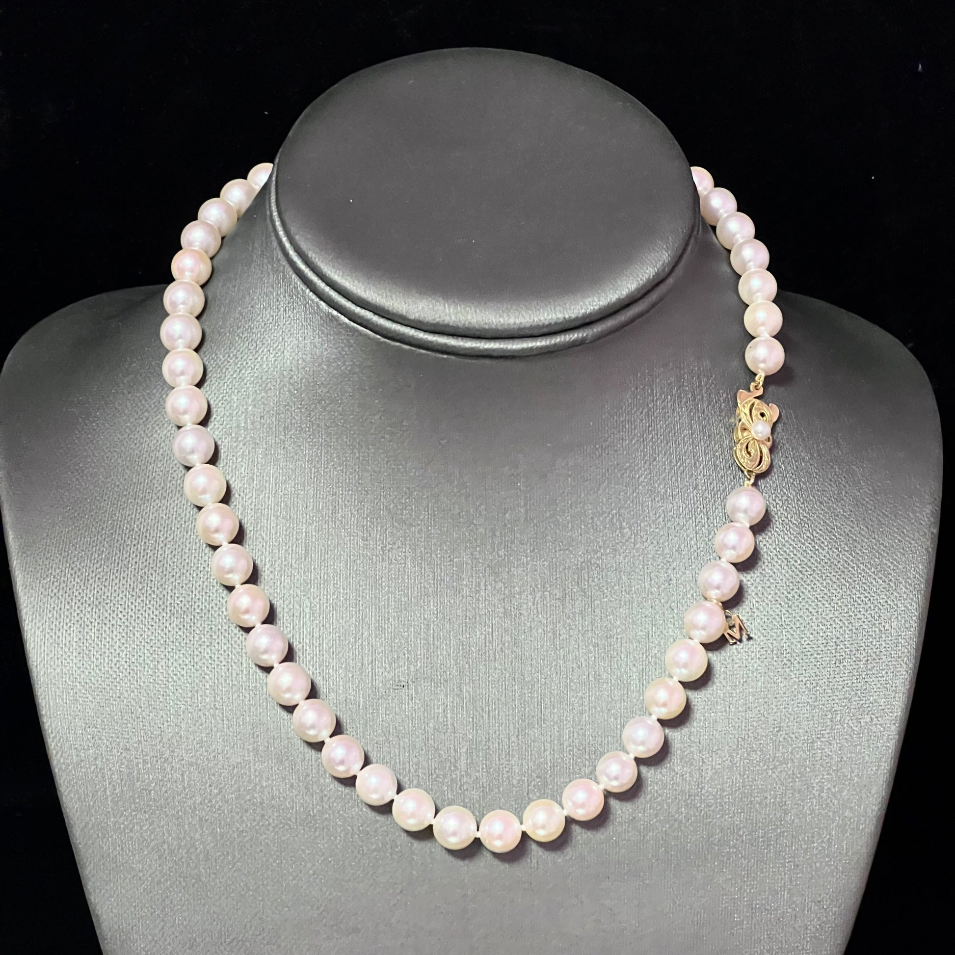 Mikimoto Estate Akoya Pearl Necklace 17" 18k Y Gold 8 mm Certified $11,450 311934 - Certified Fine Jewelry