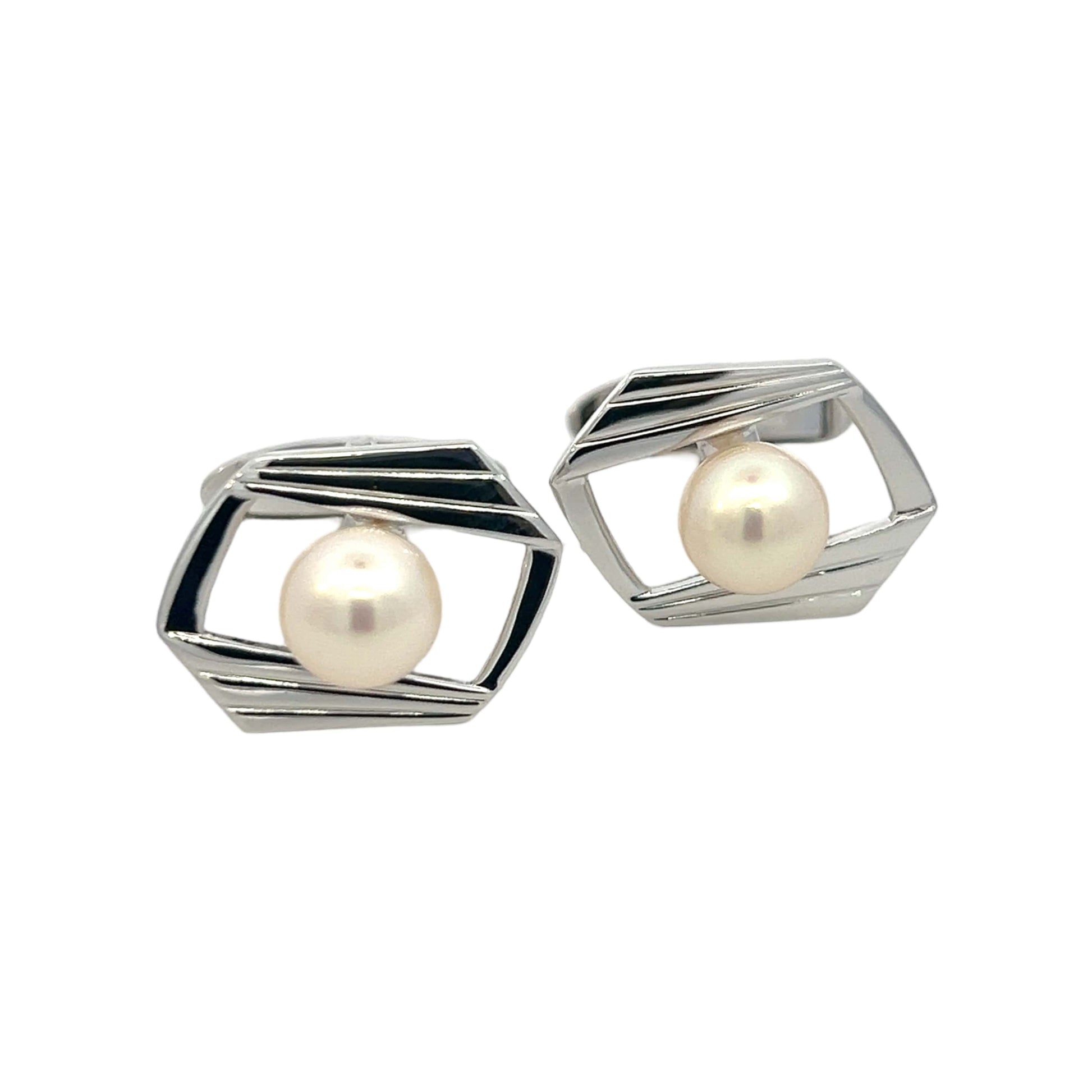 Mikimoto Estate Akoya Pearl Cufflinks Silver 7.50 mm M401