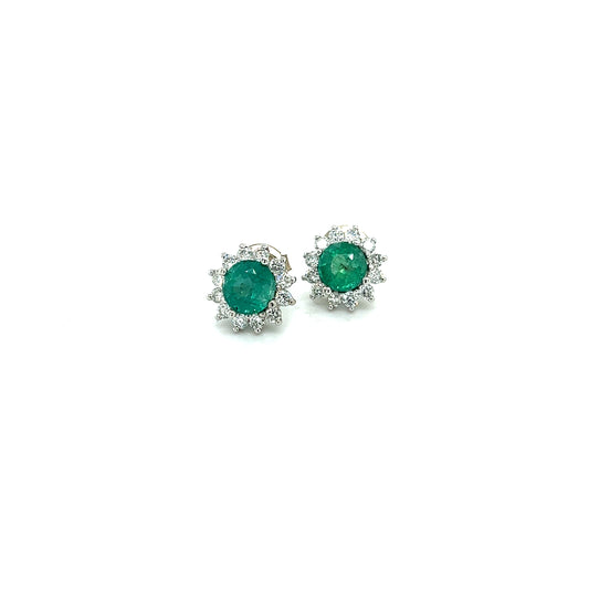 Natural Emerald Diamond Stud Earrings 14k W Gold 3.14 TCW Certified $3,950 307913 - Certified Fine Jewelry