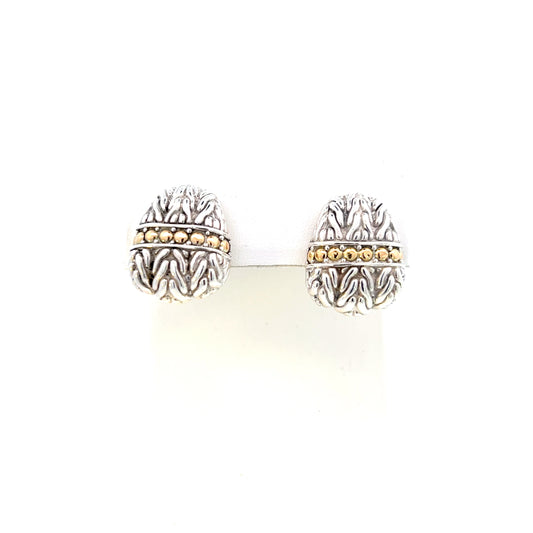John Hardy Estate No Original Back Earrings Sterling Silver 18k Y Gold JH72 - Certified Fine Jewelry