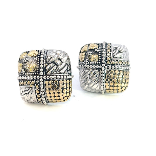 John Hardy Estate Clip on Earrings Sterling Silver 18k Y Gold JH69 - Certified Fine Jewelry