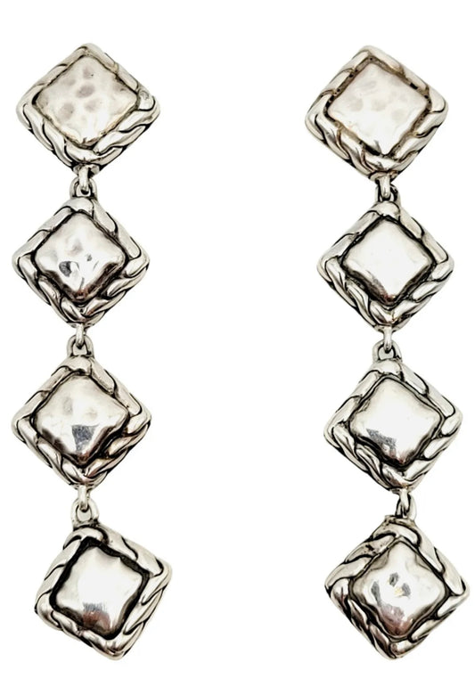 John Hardy Estate Palu Hammered Drop Earrings 2" Silver JH65