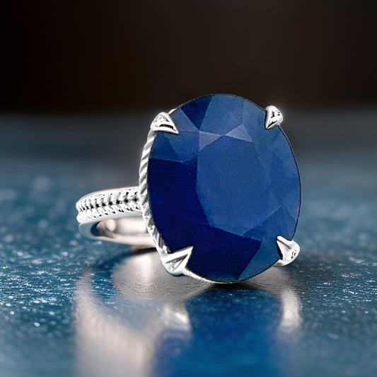 Natural Solitaire Sapphire Ring 6.5 14k W Gold 16.5 TCW Certified $2,950 310620